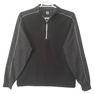 FootJoy Performance Mens Quarter Zip Pullover Black Gray Golf Sweater Size Large